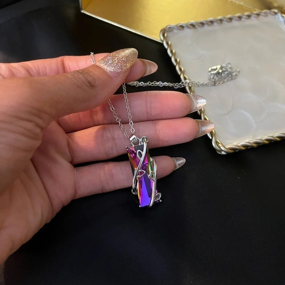 Handcrafted Prism Colored Crystal Wrapped Necklace - Picture 2 of 7